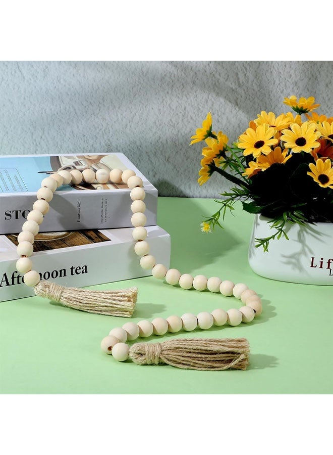 خرز خشبي مزين بشرابات، خرز طاولة، مسبحة صلاة خشبية طبيعية، ديكور جداري ريفي بوهيمي، ديكور طاولة ريفي بوهيمي، ديكور منزلي احتفالي - Image 5